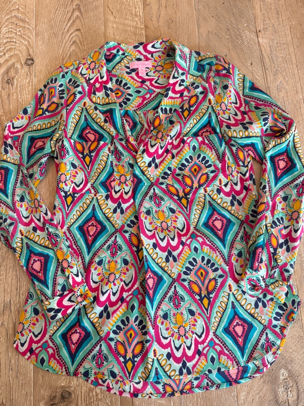 Lilly Pulitzer Multicolor Floral Abstract Print Top in Teal, Pink & Yellow XS